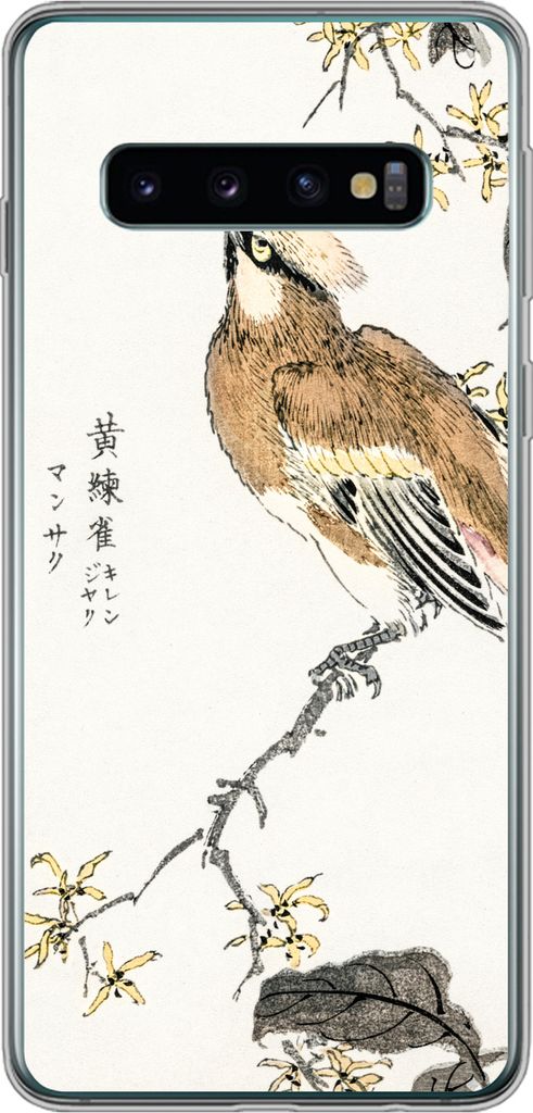 MuchoWow Handyhülle Schutzhülle Hülle für Telefoonhoesje Samsung Galaxy S10 Vintage - Vogel - Japanisch - Schriftzeichen Silikon Softcase Han...