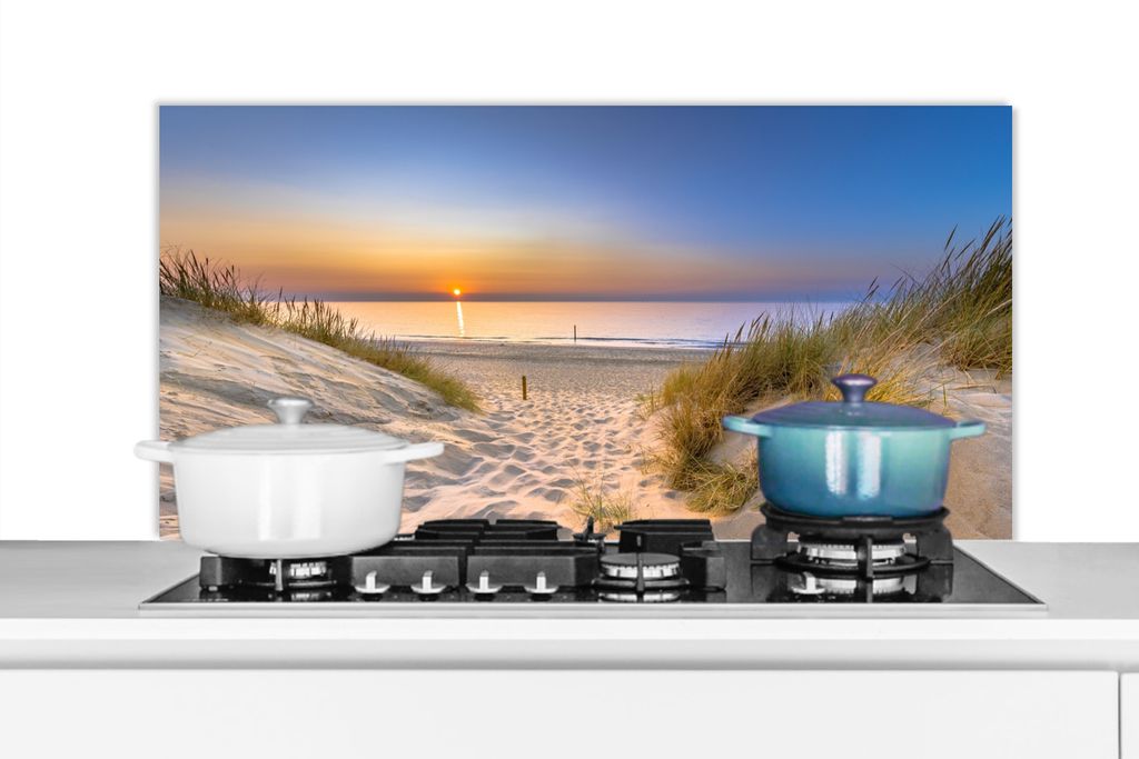 KitchenYeah Spritzschutz Küche - Küchenrückwand - Wandschutz für Herd und Spüle - Düne - Sonnenuntergang - Horizont - Strand - Gras 100x50 ...