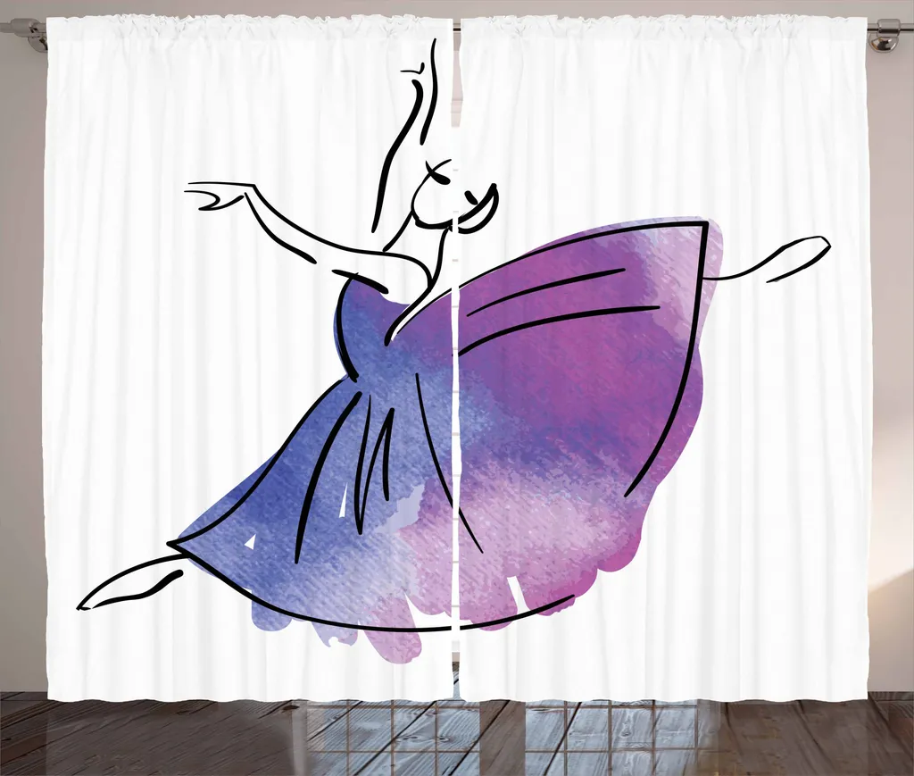 Tenda Satin ABAKUHAUS 280x175 cm: Ballerina Doodle Viola Lavanda