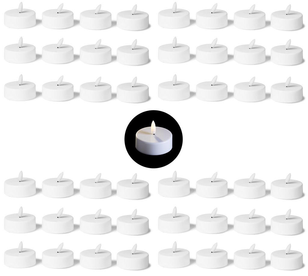 48x Teelichter mit Timer - Warmweiß LED Teelicht mit Flamme flackernd 3D - 5,8cm Durchmesser für Batterie CR2032 - Teelichter groß LED Kerzen LE...