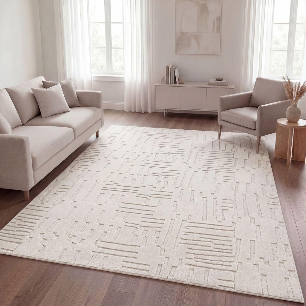 TT Home Wohnzimmer Teppich Schlafzimmer Hochflor Waschbar Skandinavisches Design Geometrisch Abstrakt Boho Stil Einfarbig 3D Größe 240x340 cm