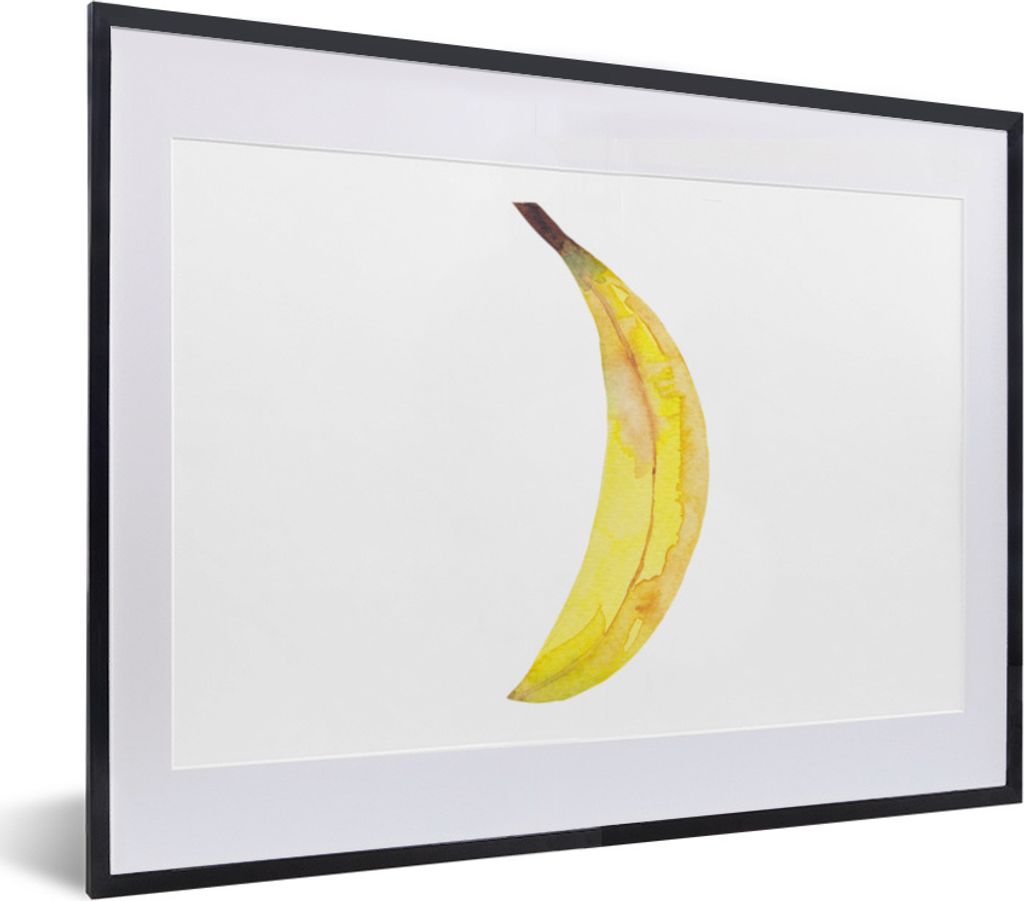 MuchoWow Gerahmtes Poster Banane - Aquarell - Weiß 40x30 cm - Poster mit Schwarzem Bilderrahmen Wandposter Rahmen Foto Bilder - Bilderrahmen - P...