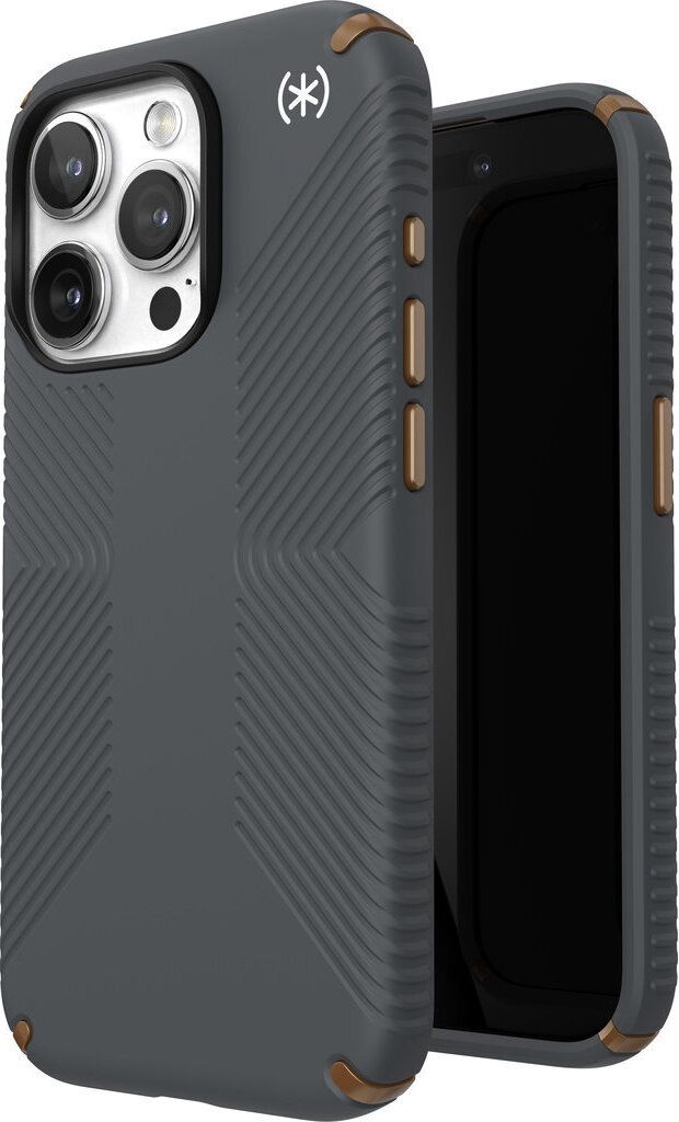 Speck Presidio2 Griff - Etui iPhone 15 Pro (Holzkohle Grau / Cool Bronze / Weiß)