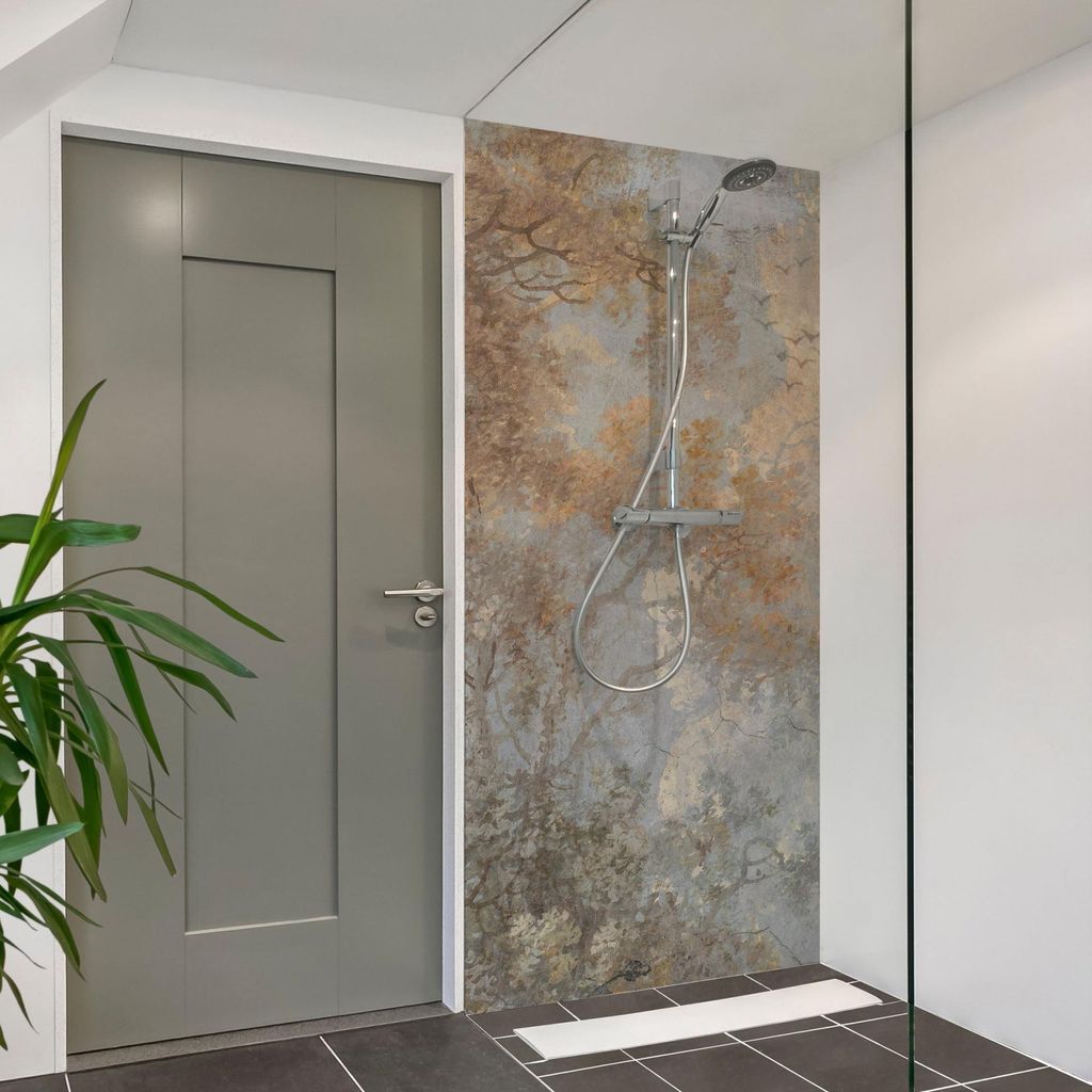 Duschrückwand mit Motiv selbstklebend - 0.61 mm Wandpaneel wasserfest Design braun Abstrakt Badrückwand fugenlos Premium matt 100x200 cm