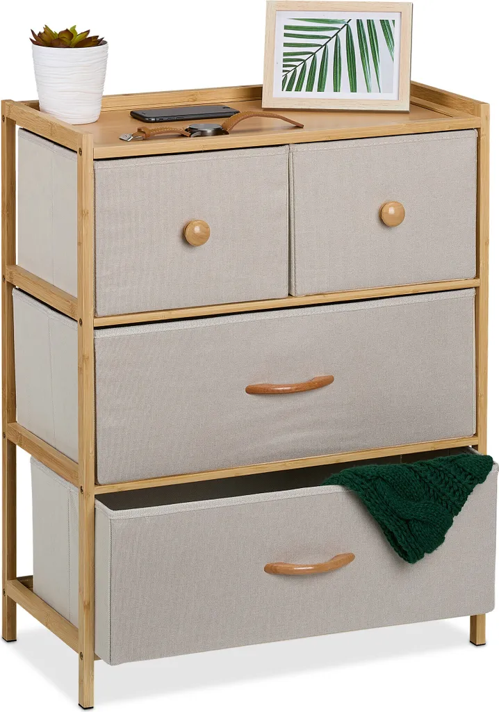 Meuble Salle de Bain Bambou 4 Tiroirs - Rangement Cosmetique et Linge