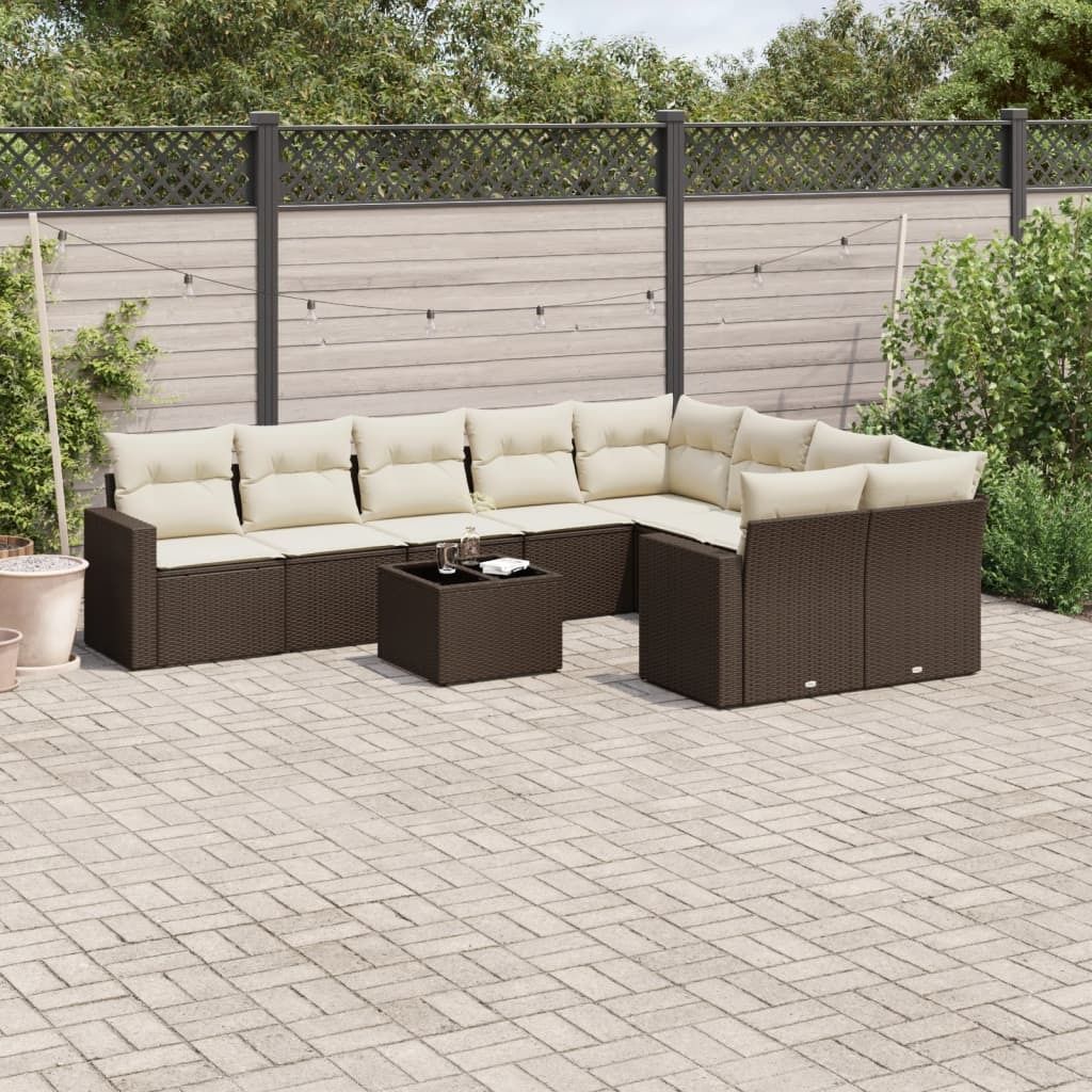 "2026 Promotion" 10-tlg. Garten-Sofagarnitur/Terrassenmöbel - mit Kissen - Braun Poly Rattan - Gartenmöbelset CC12178