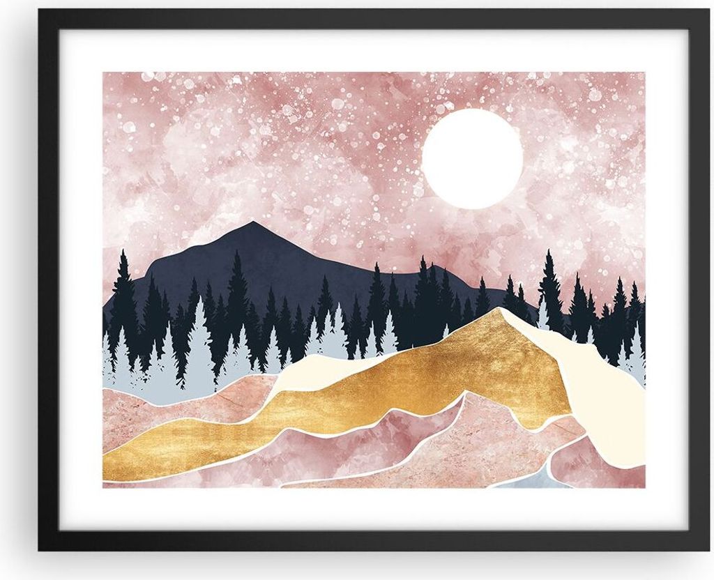 Gerahmtes Poster - Schwarzer Rahmen - Grafik Modern Landschaft - 50x40 cm - Wand Bild - Wanddeko - Wandbilder - Kunstposter - Wandposter - Bilderra...