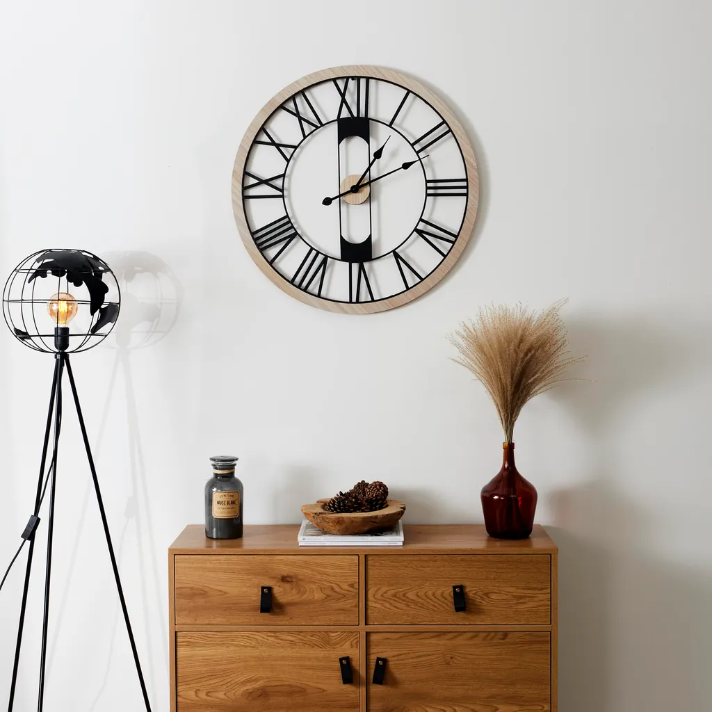 Horloge Silencieuse Jack D70cm : Finition Bois et Métal de Haute Qualité