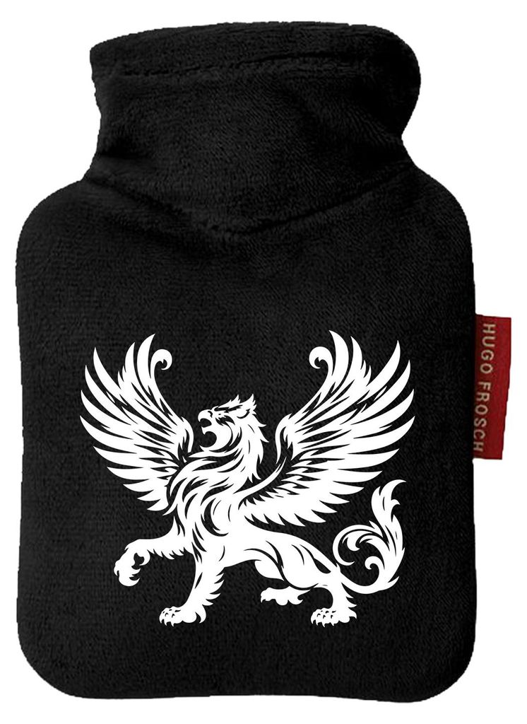 Huuraa Mini-Wärmflasche Greif Fabelwesen 0,2 Liter Black Mini Veloursbezug Taschenwärmer Geschenkidee