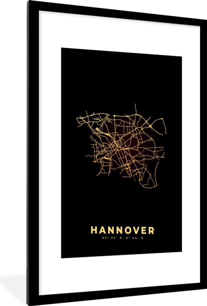 MuchoWow® Gerahmtes Poster Hannover - Gold - Karte - Produktbild 