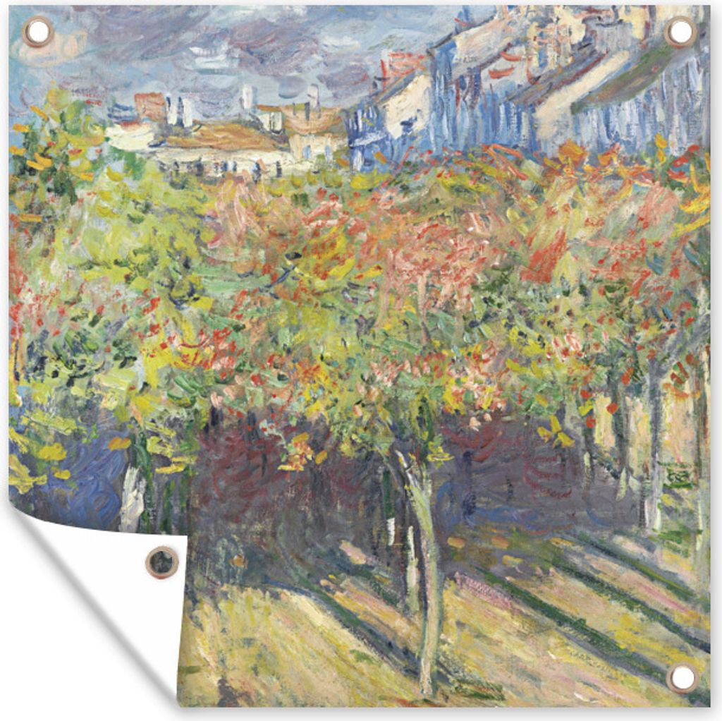 MuchoWow 100x100 cm Outdoor-Poster Gartendeko Sichtschutz Garten Poster für den Garten Die Linden in Poissy - Gemälde von Claude Monet
