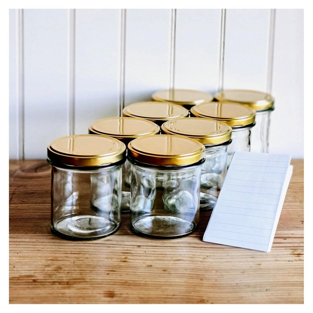 20 Einmachgläser mit Schraubdeckel 350 ml - Einweckgläser mit Etiketten - Marmeladengläser mit goldenem Deckel
