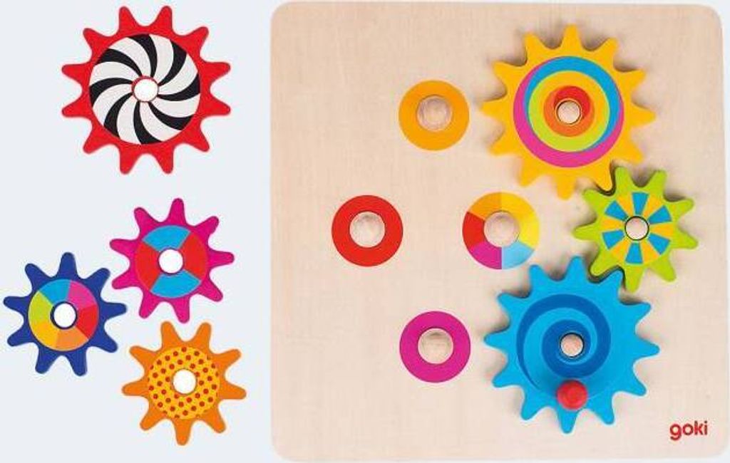 goki Zahnradspiel 7 Räder natur/bunt  Holz 21x21cm Produktbild 