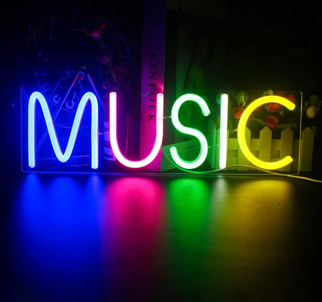 Applique néon LED USB Musique, éclairage néon bleu 40cm pour gaming