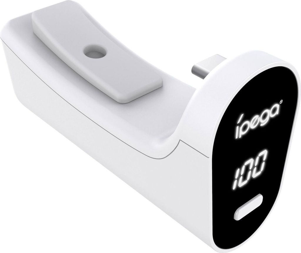 A white portable rechargeable battery for a PS5 controller.