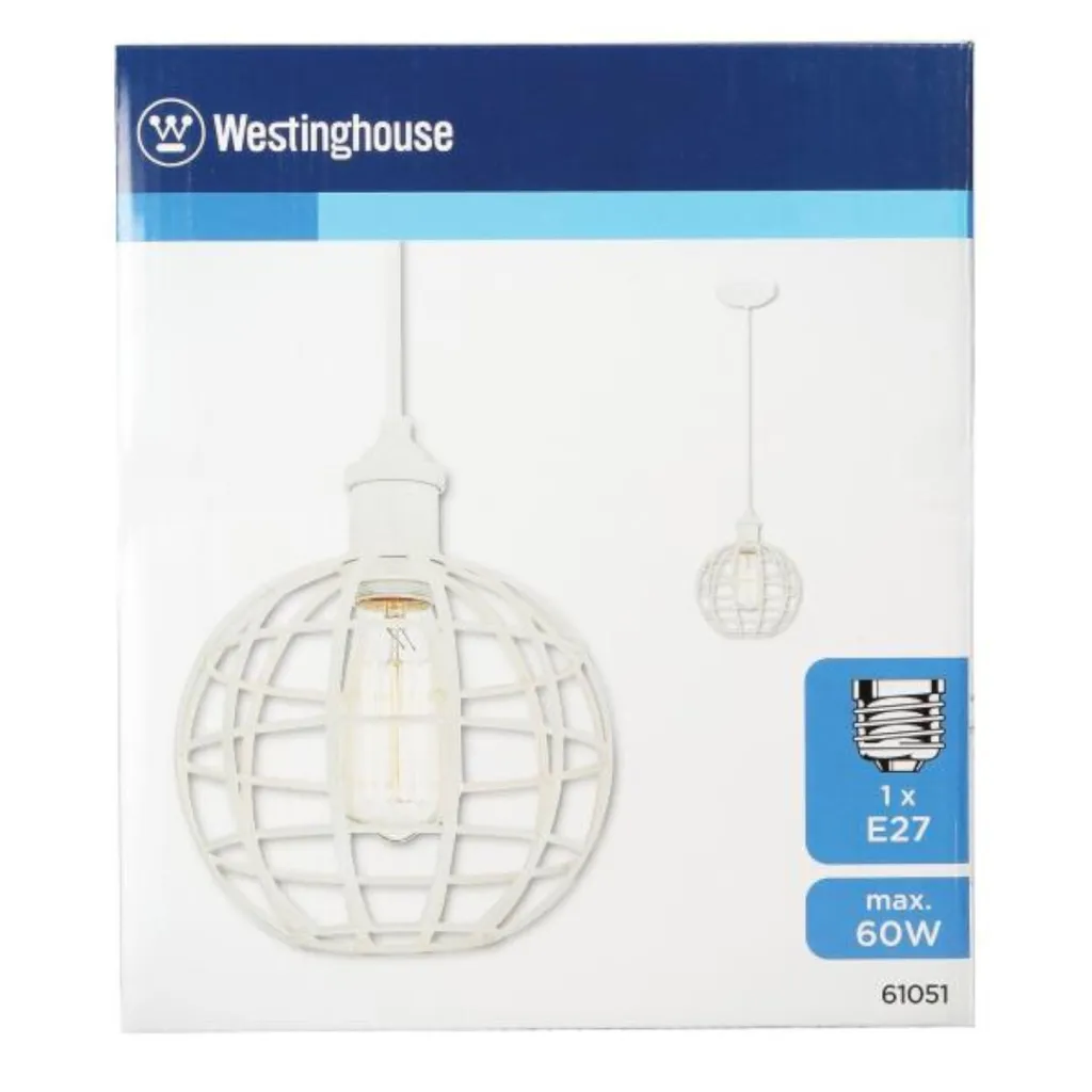 Suspension cage blanche sphérique luminaire design à éclairage direct