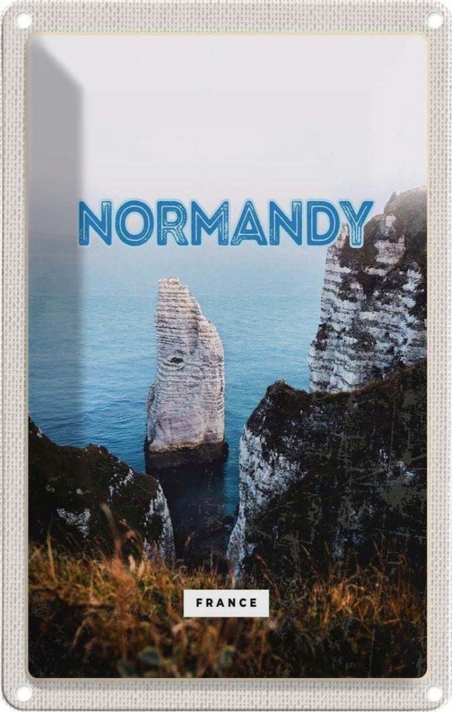 vianmo Blechschild 18x12 cm Normandy France weiße Felse Meer Bildmotiv Reisemotiv Abenteuer Reisen Urlaub