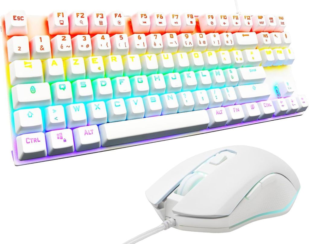 Set mit Tastatur und Maus, mechanisch, programmierbar, Gaming-Tastatur, mechanisch, Tkl, RGB, Switch Red, Azerty, Gaming-Maus, 6 Tasten, 7200 DPI