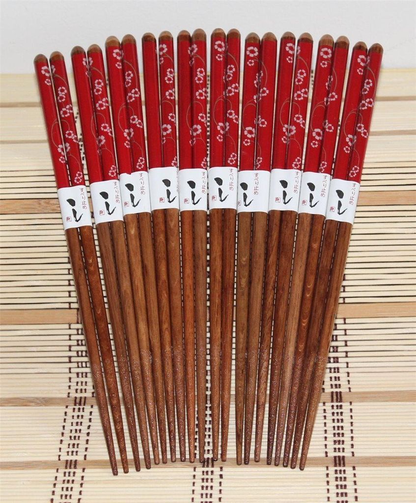 024 Essstäbchen 10 Paar aus Bambus rot braun Asien Style