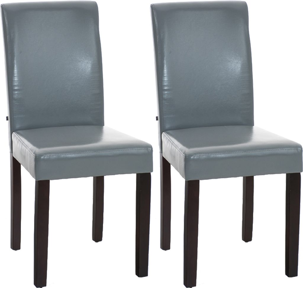 TPFLiving 2er Set Esszimmerstuhl Ines Kunstleder Gestell Holz dunkelbraun grau