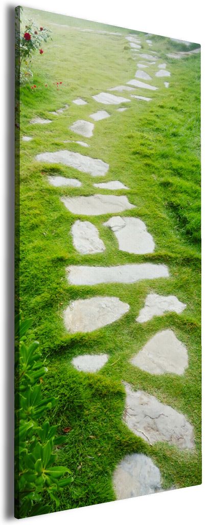 Wallario Premium Leinwandbild Steinweg im Grünen in Größe 60 x 150 cm