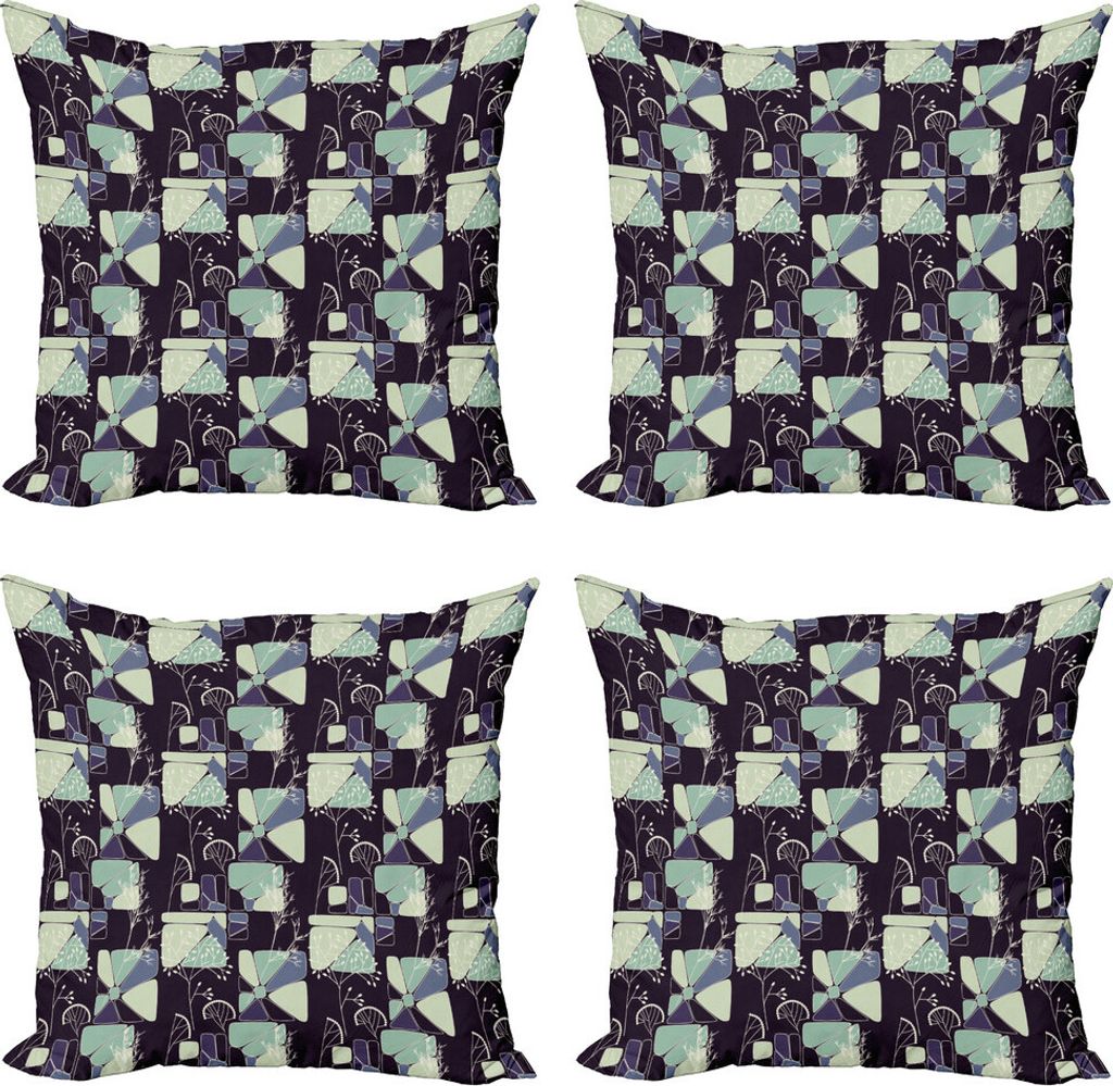 ABAKUHAUS Blumen Kissenbezug Set (4 Stück), Geometrische weiche Feder, Moderner Doppelseitiger Digitaldruck, 45 cm x 45 cm, Blassgrün Schieferblau