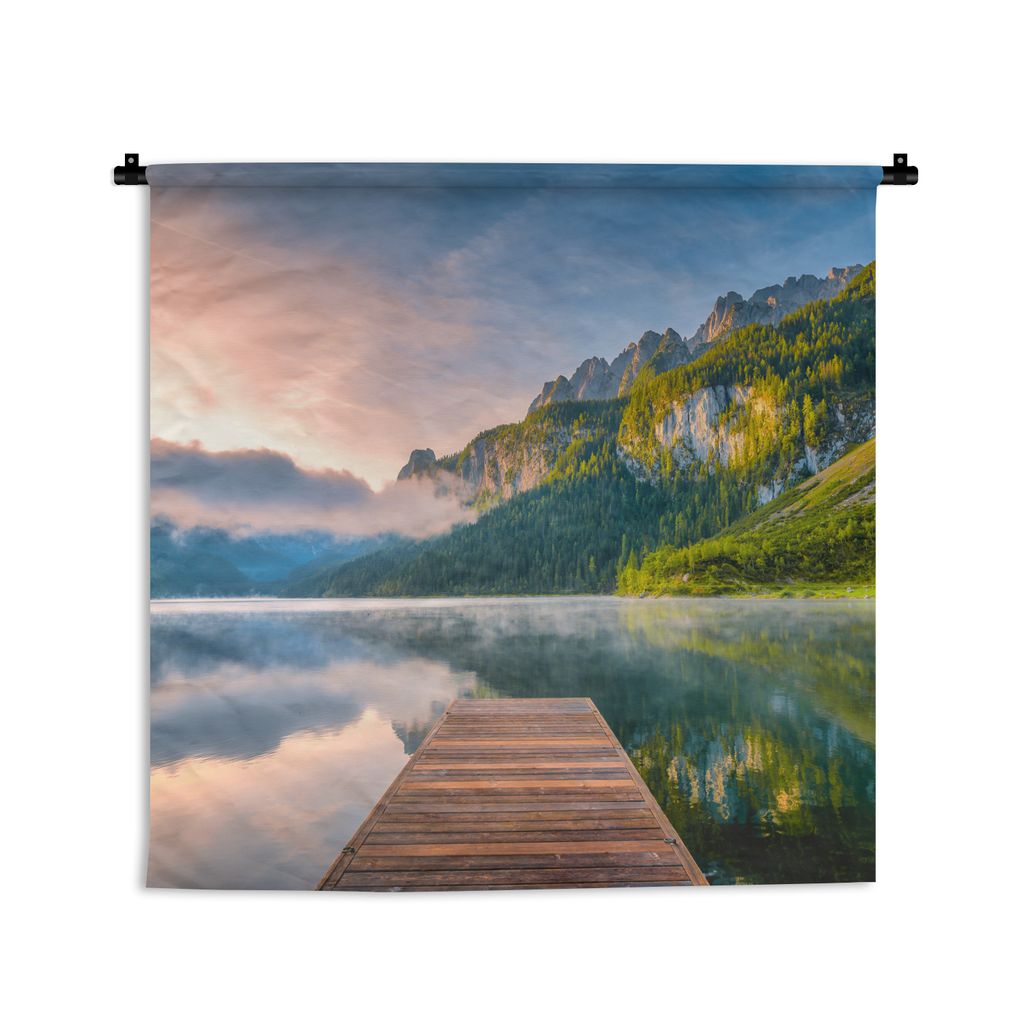 MuchoWow Wandteppich Wandbehang Eindrucksvoller Sonnenaufgang in den Bergen von Österreich 150x150 cm Tapisserie Dekoration Wandtuch - Wohnacces...