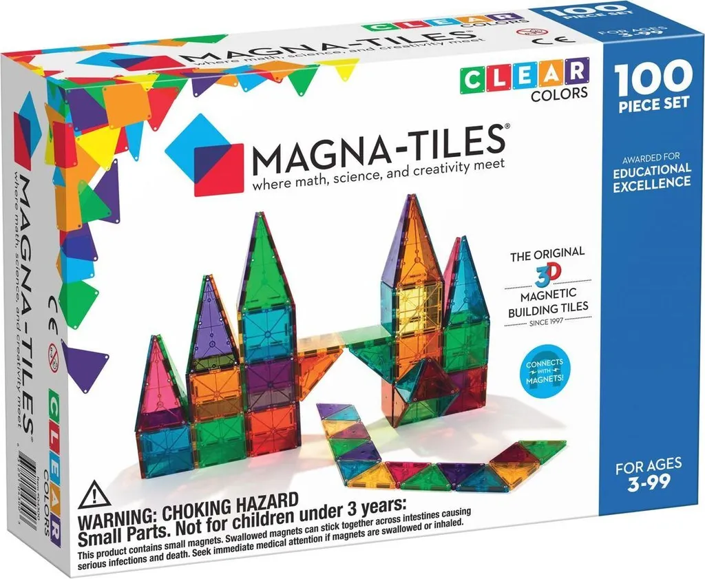 Magna-Tiles Clear Colours 100 Pezzi - Set Edilizia Magnetica 3D