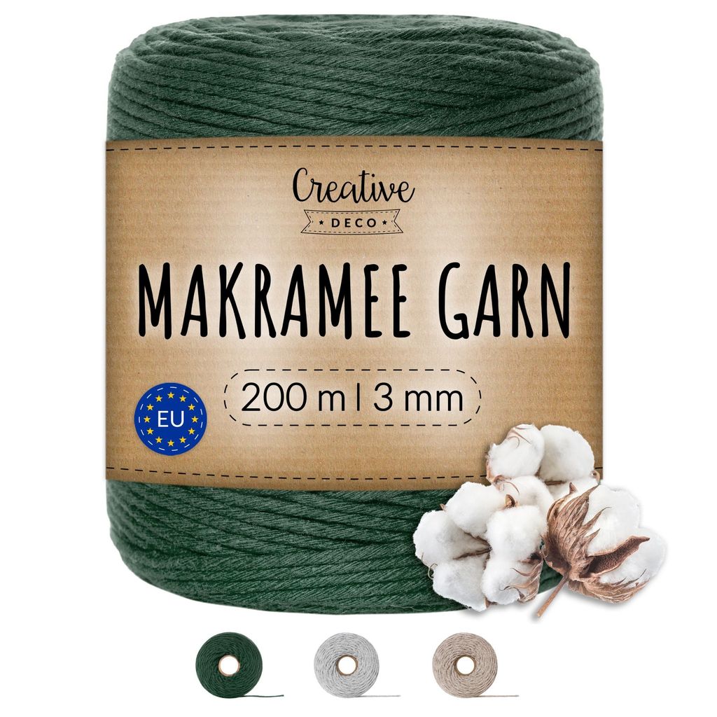 Creative Deco 200m Dunkel-Grün Makramee-Garn Produktbild 