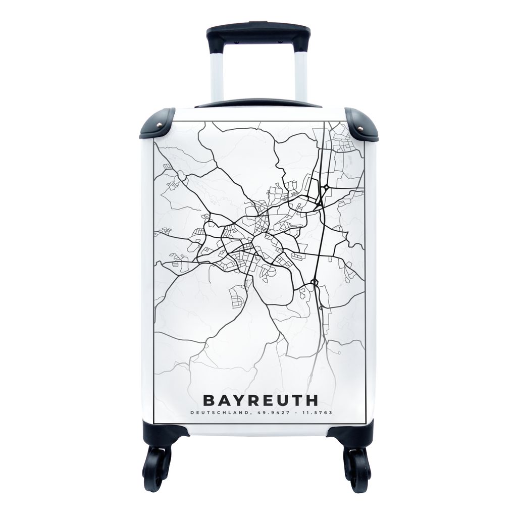 MuchoWow Koffer Handgepäck Trolley Rollkoffer Kleine Reisekoffer mit 4 Rollen - Karte - Bayreuth - Stadtplan - Cabin Size < 55x40x23 cm & 55x40x...
