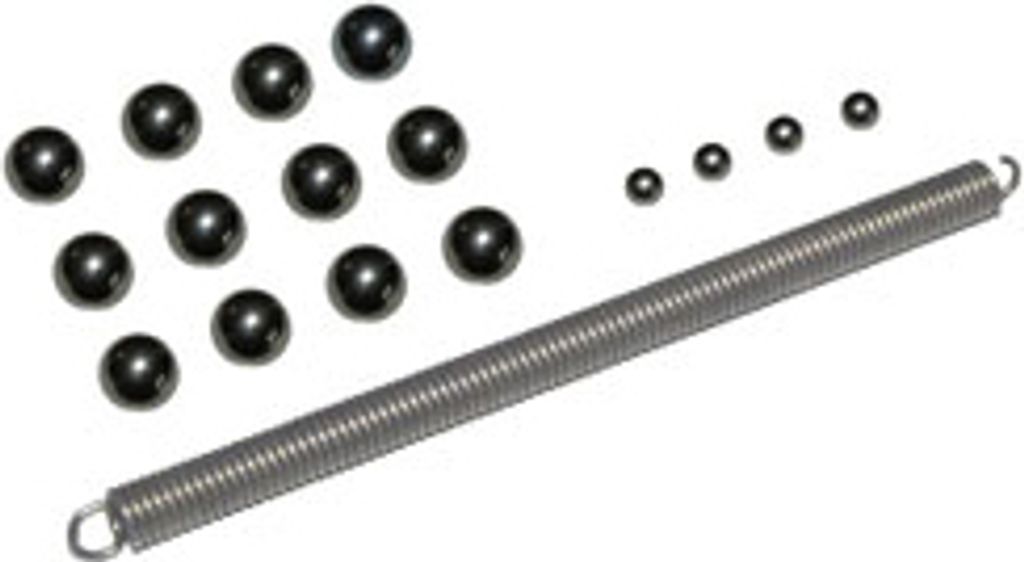 SET Kugelsatz aus 4x Ø4 + 12x Ø7mm-Stahlkugeln + Schnurfeder zur Abtriebswelle