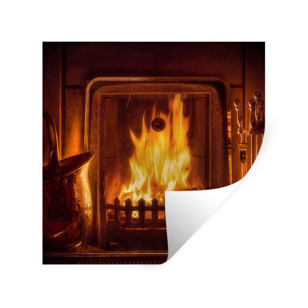 MuchoWow Wandtattoo Wandsticker Wandaufkleber Ein Kamin mit einem warmen Feuer 50x50 cm Selbstklebend und Repositionierbar - Selbstklebend - Foto...