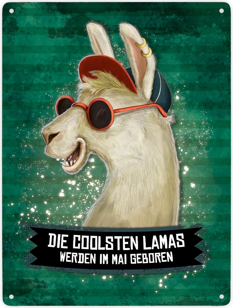 Die coolsten Lamas werden im Mai geboren Metallschild XXL Schild Blechschild