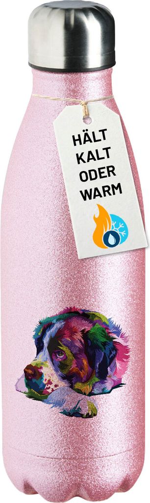 Huuraa Trinkflasche Bernhardiner Colorful 500ml Pink Edelstahl Wasserflasche Trinkflasche Geschenkidee