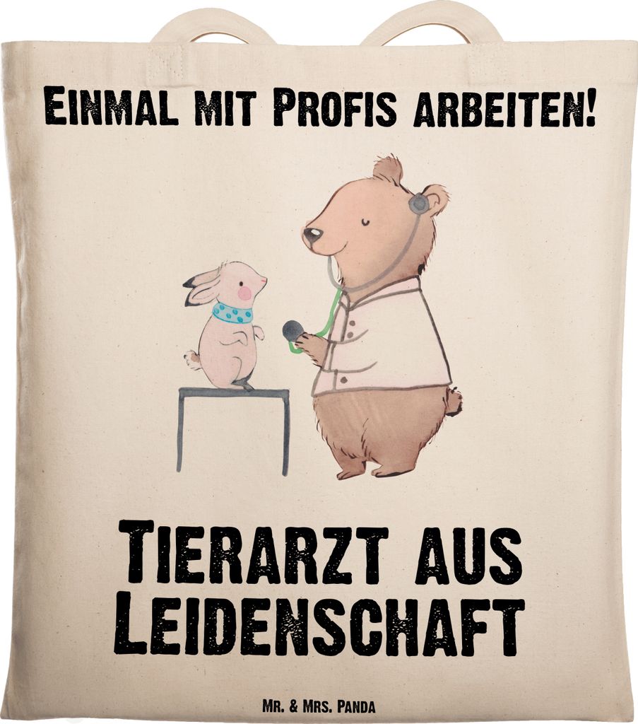 Mr. & Mrs. Panda Beutel Tierarzt Leidenschaft - Transparent - Geschenk, Jutebeutel, Tote Bag, Uni Tasche, dokumententasche, Baumwollbeutel, Laptopt...