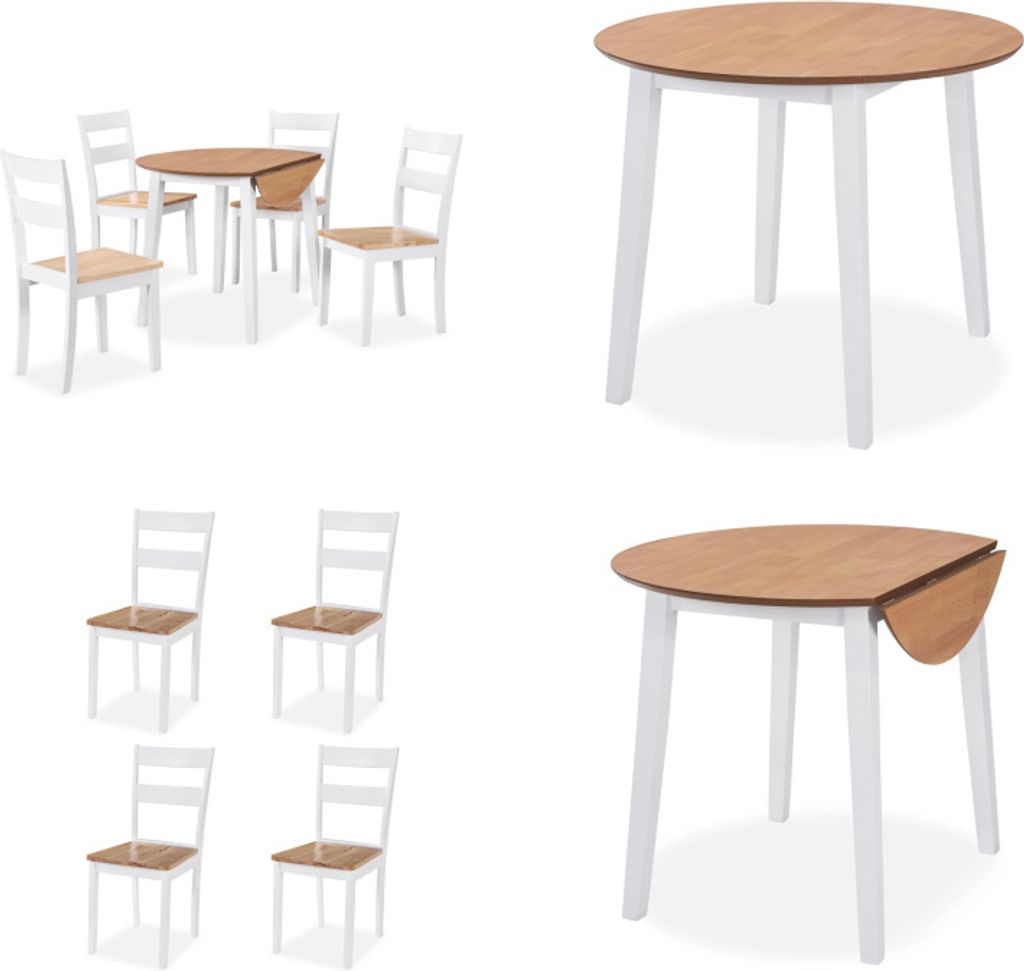 vidaXL Essgruppe 5 tlg. MDF und Gummibaumholz Weiß - Essgruppe - Essgruppen - Esstisch Und Stühle - Esstische Und Stühle