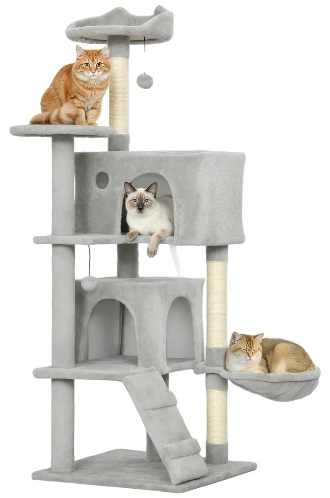 Arbre à chat à 4 niveaux avec plateformes moelleuses, Gris Clair, 120cm