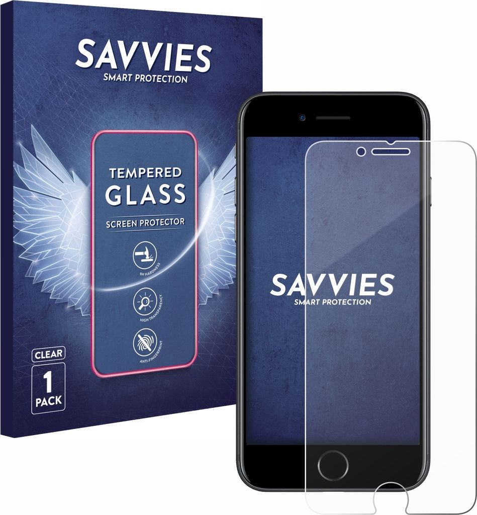 Savvies Schutzglas für Apple iPhone 7 / 8 Displayschutz 9H Glas klar transparent