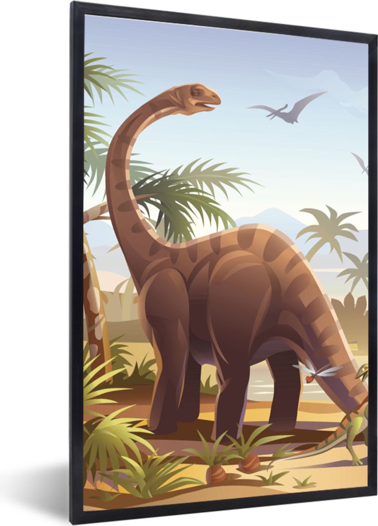 MuchoWow Gerahmtes Poster Dinosaurier - Landschaft - Tropisch - Kinder - Jungen 40x60 cm - Poster mit Schwarzem Bilderrahmen Wandposter Rahmen Fo...