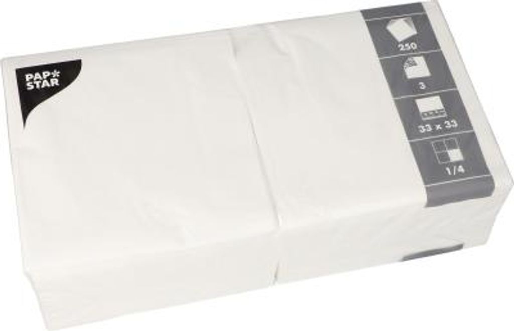 Servietten, 3-lagig 1/4-Falz 33 cm x 33 cm weiss Produktbild 