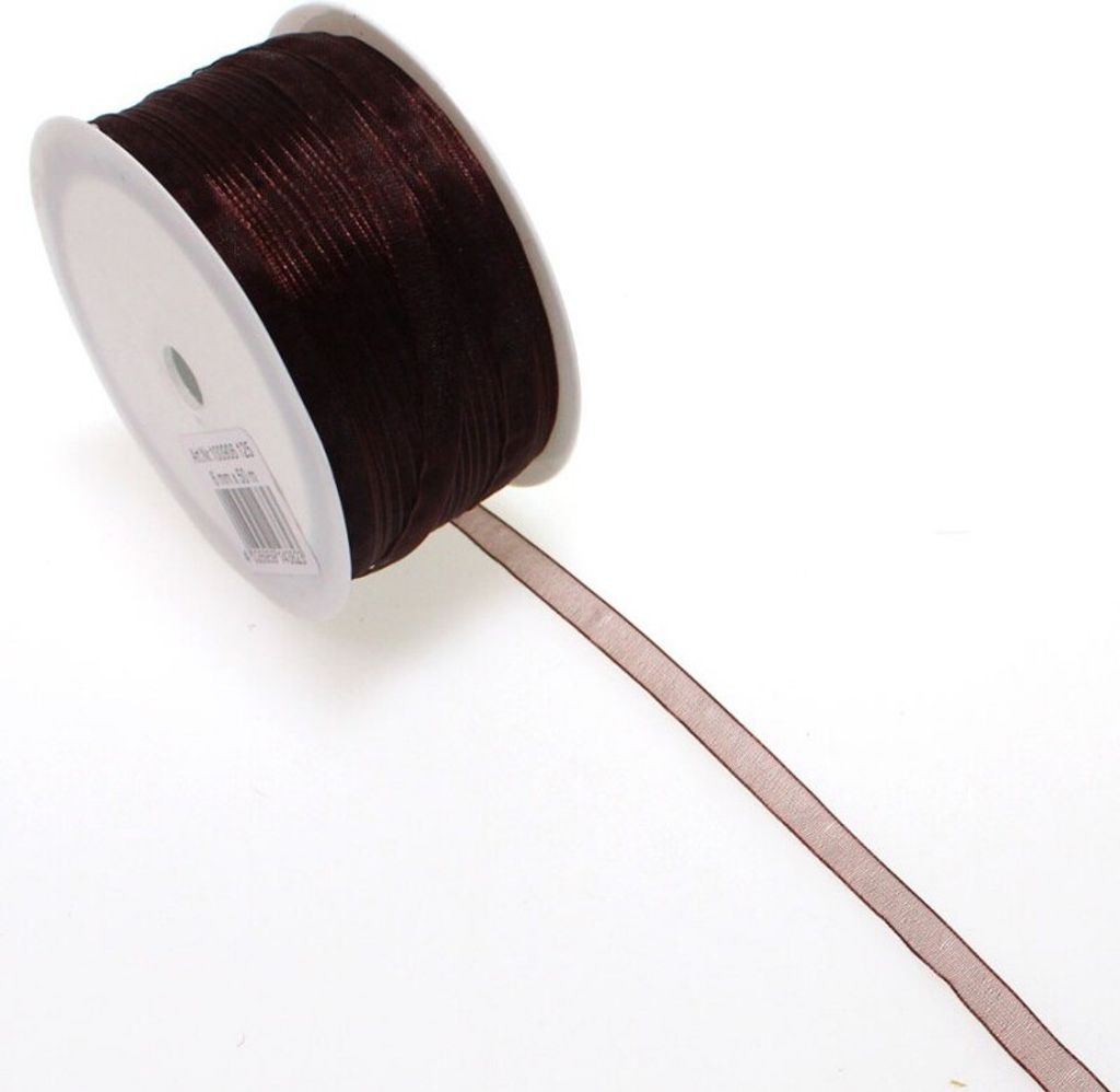 50m Antennenband Organza 6mm breit mit Webkante Dekoband Schleifenband, Farbe:braun