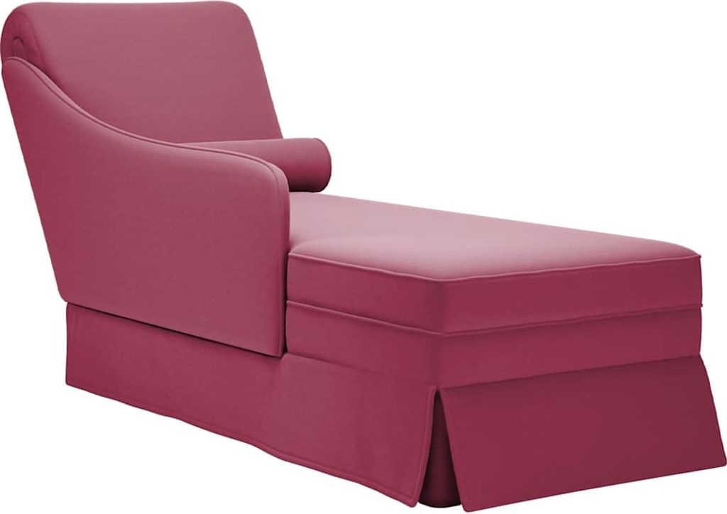 Chaiselongue mit Nackenrolle und Rechter Armlehne Weinrot Samt