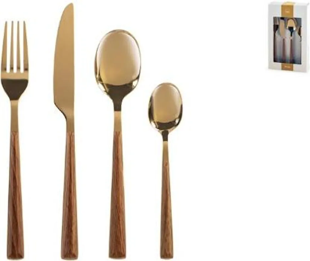 Set 24 Posate Sylva Oro e Legno | Il Trend Tavola del Momento