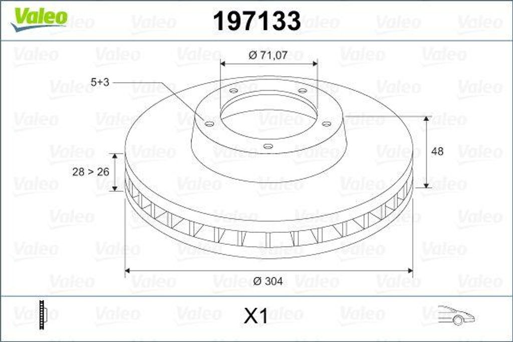 VALEO 197133 Bremsscheibe OE 424925 kompatibel mit C5, Jumpy, Scudo, 407, Expert, Proace