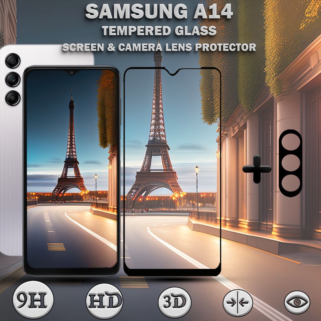 Samsung Galaxy A14 Displayschutzfolie und Objektivschutz Produktbild 