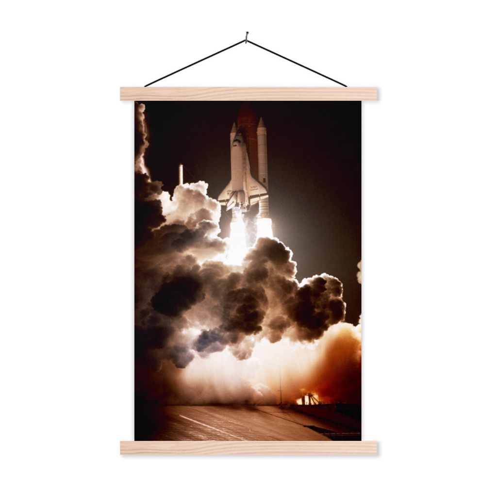 MuchoWow Textilposter Start des Space Shuttle 40x60 cm mit holzfarbenen Rahmen - Poster