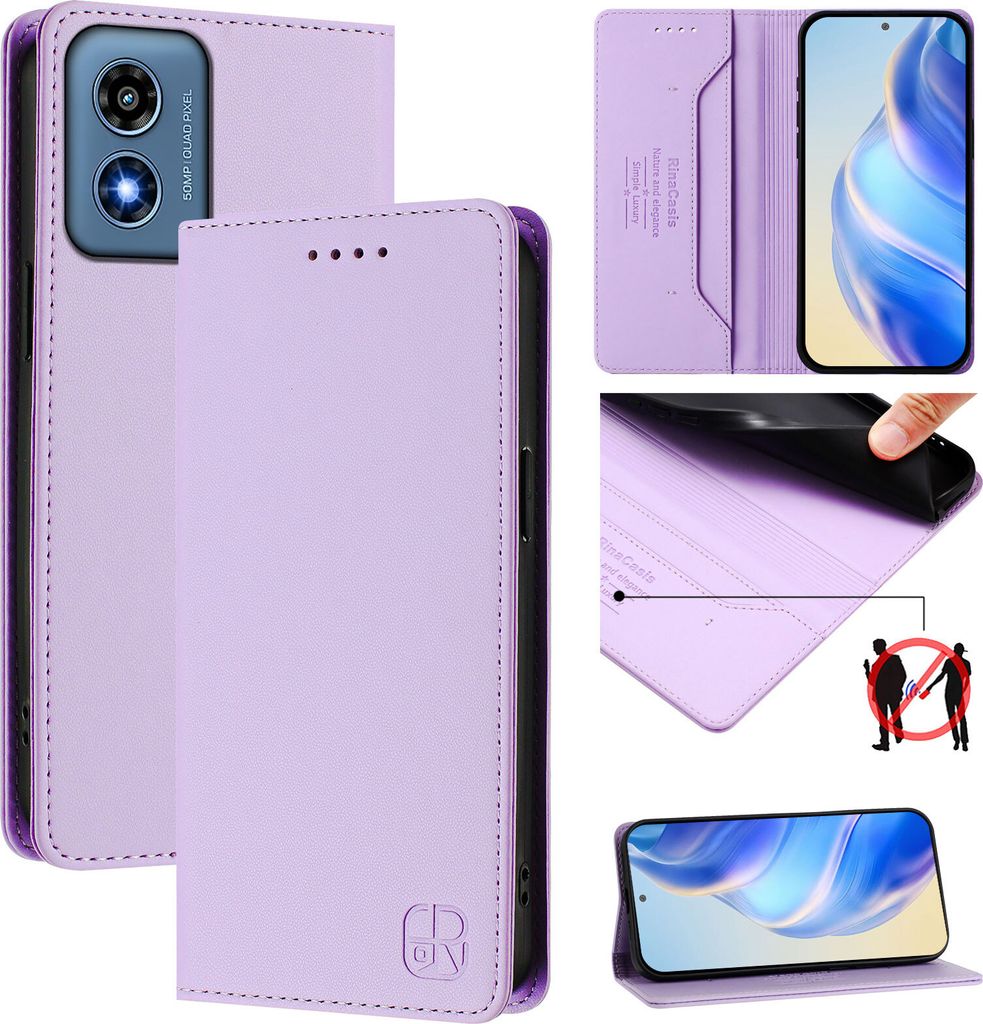 Lederhülle für Motorola Moto G Play 4G 2024 Hülle Flip Brieftasche Kartenfächern Ständer Schutzhülle Violett