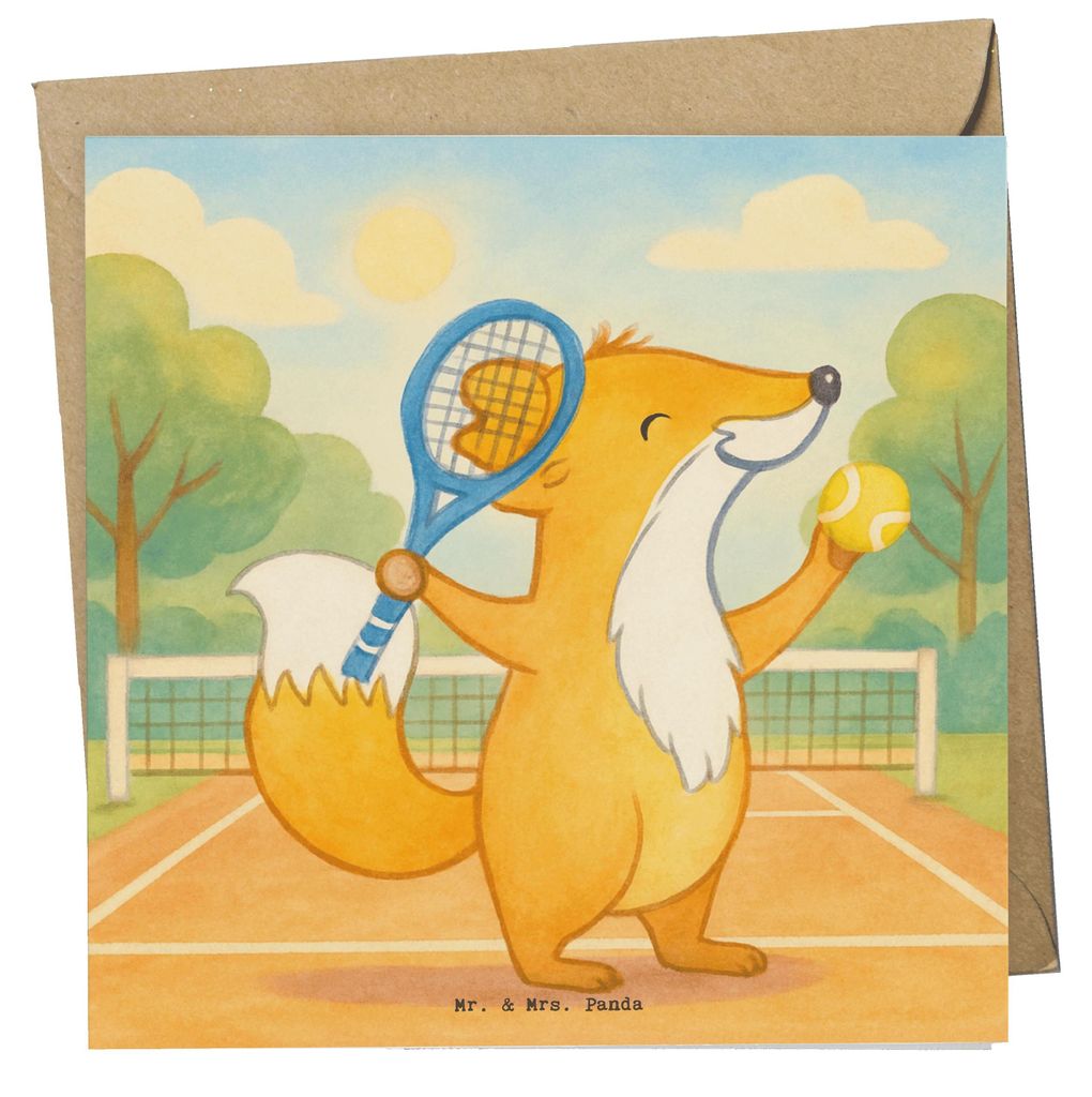 Mr. & Mrs. Panda Grußkarte Fuchs Tennis spielen Design - Weiß - Geschenk, Ballsportart, Klappkarte, Glückwunschkarte, doppelkarte, Tennisclub, T...