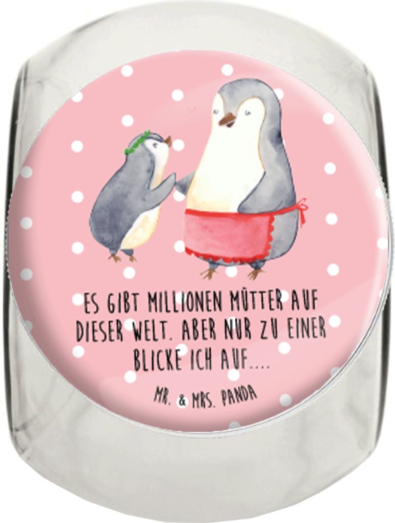 Mr. & Mrs. Panda Lebensmittelbehälter Pinguin mit Kind XL 2000ml - Rot Pastell - Geschenk, Vorratsdose, Tochter, Kaffeedose, Vorratsbehälter, Fam...