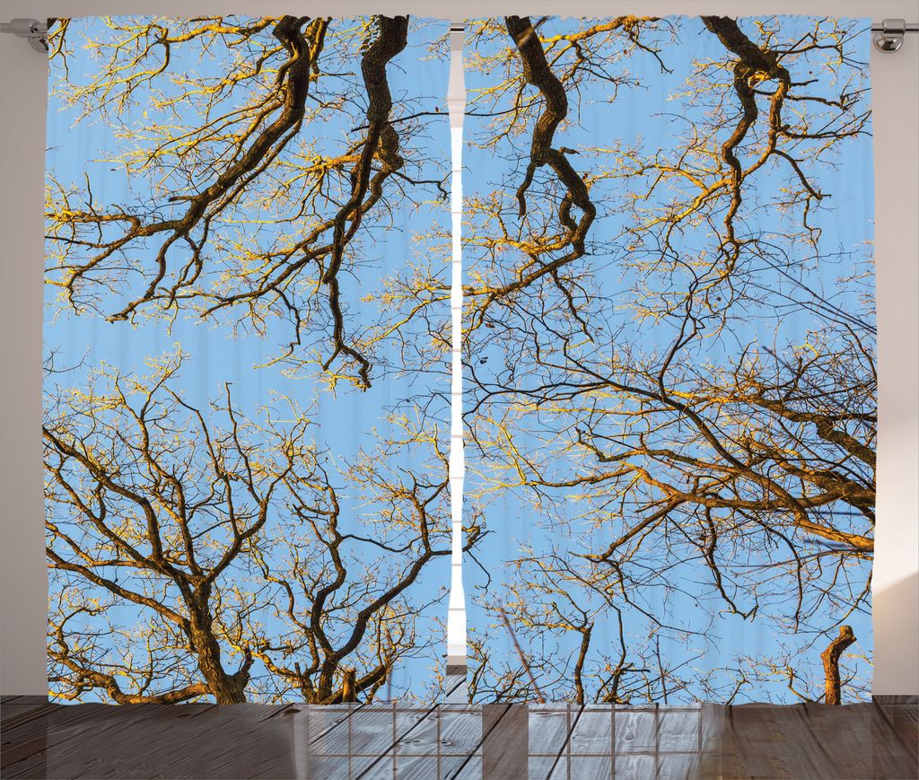 ABAKUHAUS Natur Rustikaler Gardine, Vibrant Himmel mit Bäumen, Schlafzimmer Kräuselband Vorhang mit Schlaufen und Haken, 280 x 175 cm, Braun Blau